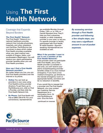 Using The First Health Network - PacificSource