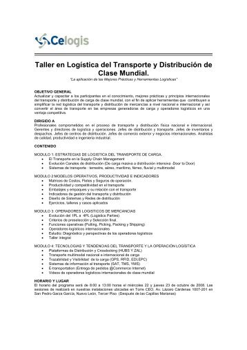 Taller en LogÃ­stica del Transporte y DistribuciÃ³n de Clase ... - Celogis