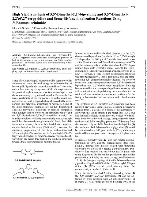 High Yield Synthesis of 5,5'-Dimethyl-2,2'-bipyridine and 5,5 ...