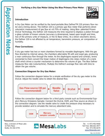 Verifying a Dry Gas Meter Using the Bios Primary Flow ... - Mesa Labs