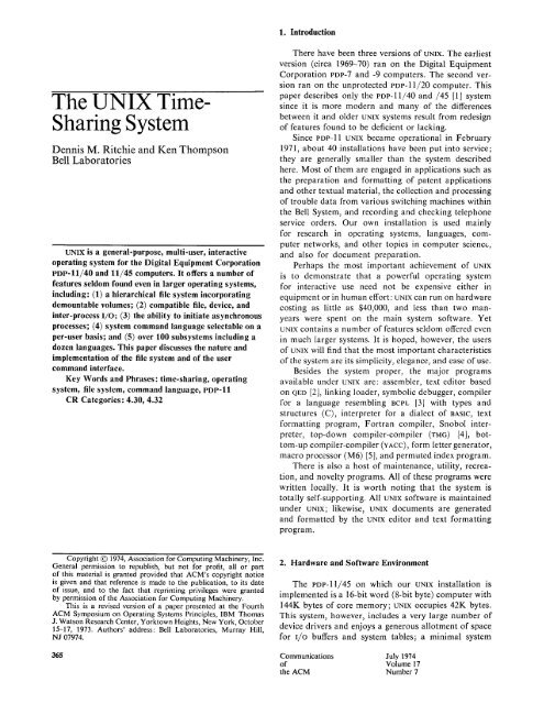 The UNIX time-sharing system - ACM Digital Library