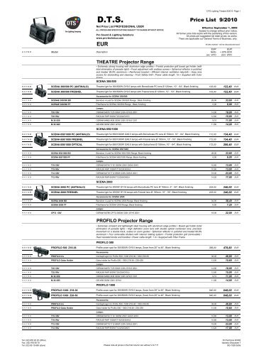 D.T.S. Price List 9/2010 - Pro-Technica