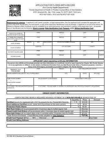 Application for a Florida Birth Record - Pinellas County Health ...