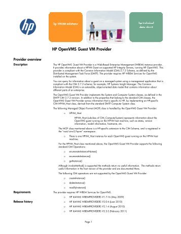 HP OpenVMS Guest VM Provider - OpenVMS Systems - HP