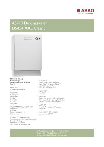 ASKO Diskmaskiner D5454 XXL Classic - Elon