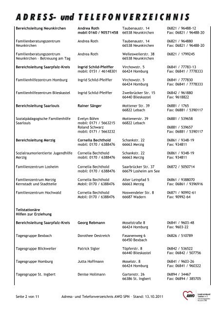 Adress- und Telefonverzeichnis - AWO Saarland