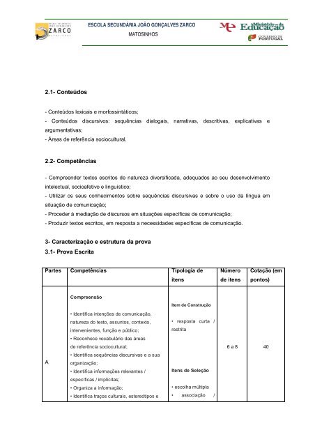 Matriz 9Ã‚Âº Espanhol.pdf - Escola JoÃƒÂ£o GonÃƒÂ§alves Zarco