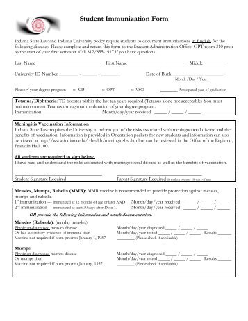 IU School of Optometry student immunization form