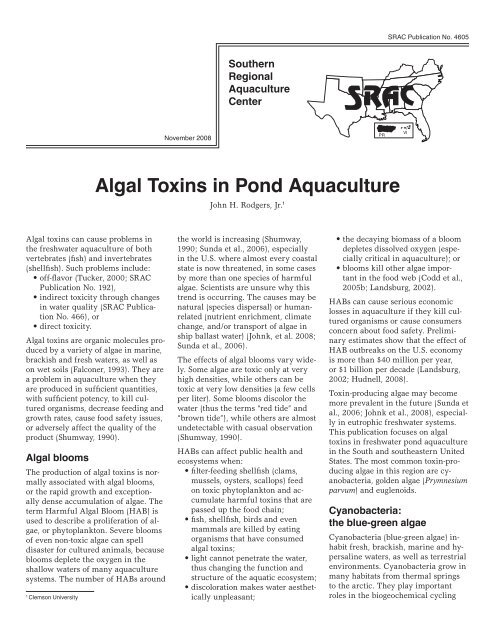 Algal Toxins in Pond Aquaculture - SRAC Fact Sheets