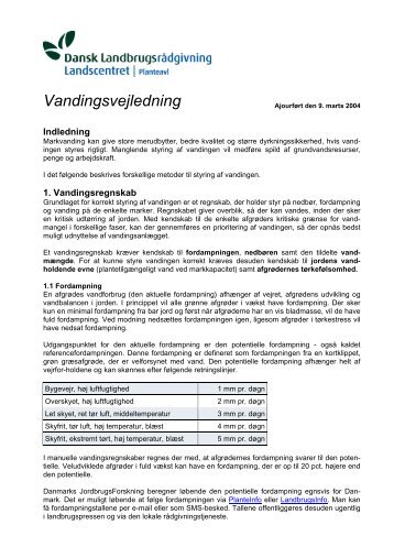 Vandingsvejledning - LandbrugsInfo