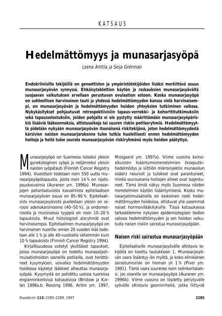 Hedelmättömyys ja munasarjasyöpä - Duodecim