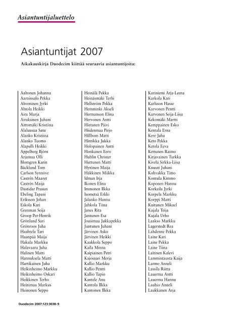 Asiantuntijat 2007 - Duodecim