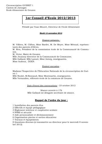 conseil Ã©cole 1 mardi 13 11 12 - Blogs en classe