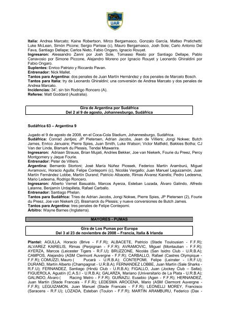 Memoria 2008 - UniÃ³n Argentina de Rugby