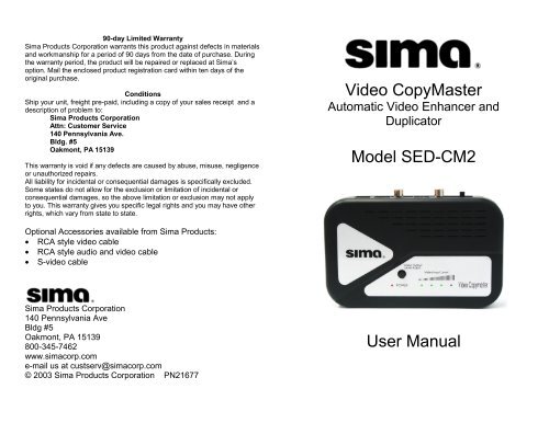 Video CopyMaster Model SED-CM2 User Manual - Sima Products