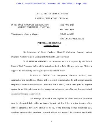 Pretrial Order No. 8 - US District Court - Eastern District of Louisiana