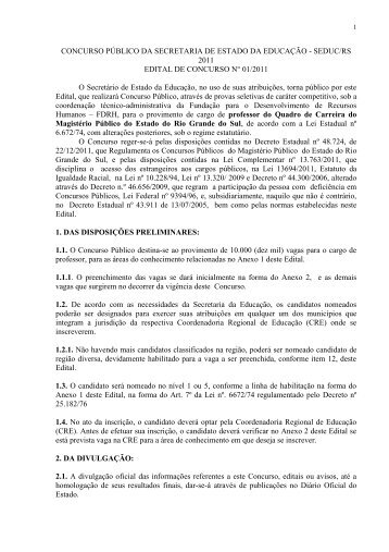 concurso pÃºblico da secretaria de estado da educaÃ§Ã£o - seduc/rs ...