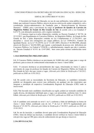 Edital retificado do concurso do magistÃ©rio - Secretaria de ...