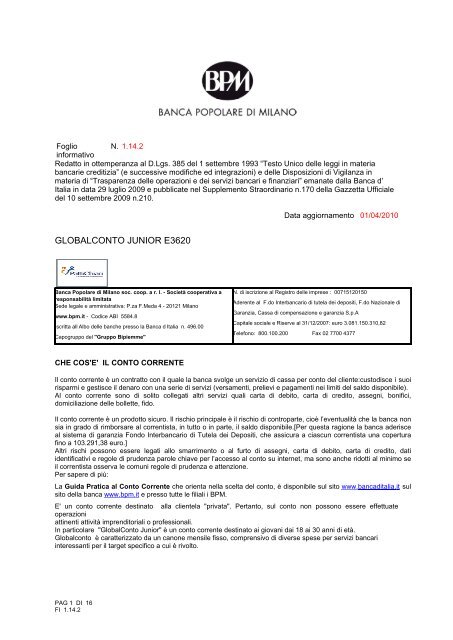 Prospetto informativo Banca Popolare di Milano ... - Sos Tariffe
