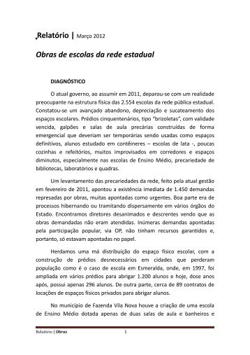 RelatÃ³rio sobre Obras na Rede Estadual - Secretaria de EducaÃ§Ã£o ...