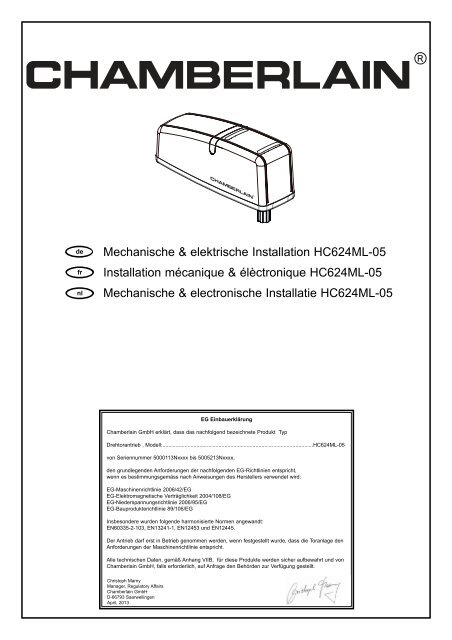 Mechanische & elektrische Installation HC624ML ... - Chamberlain