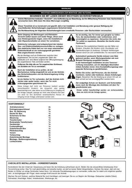 Mechanische & elektrische Installation HC624ML ... - Chamberlain