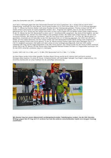 Newsletter vom 6. November 2011 - EHC Schaffhausen