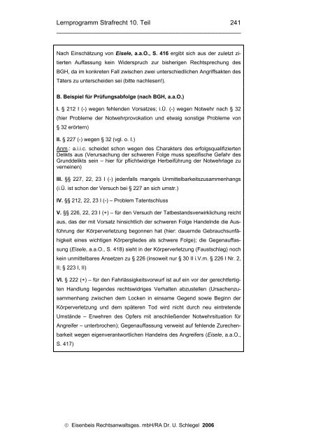 A. Lerndaten 10. Teil: Rechtswidrigkeit B. Inhaltsübersicht 10. Teil C ...