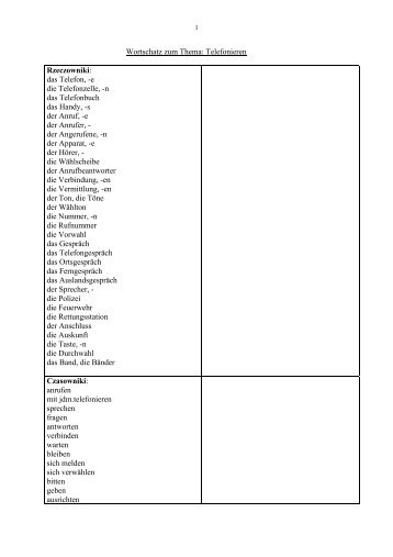 Wortschatz zum Thema: Telefonieren - SJO PWr