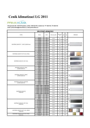 CenÃ­k klimatizacÃ­ LG 2011 - PRIMA - KLIMA Pardubice