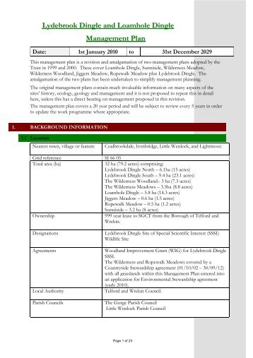 Lydebrook Dingle and Loamhole Dingle Management Plan