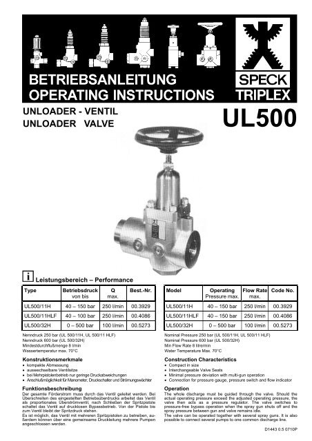 unloader - ventil unloader valve ul500