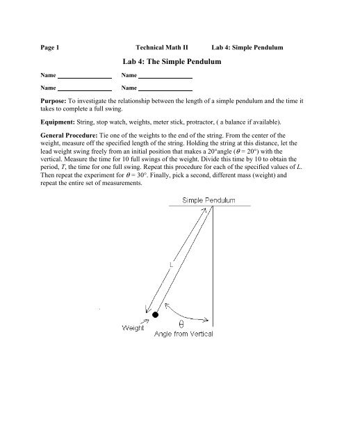 Lab 4: The Simple Pendulum - Madison Area Technical College