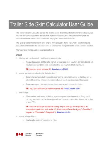 Trailer Side Skirt Calculator User Guide - Transports Canada