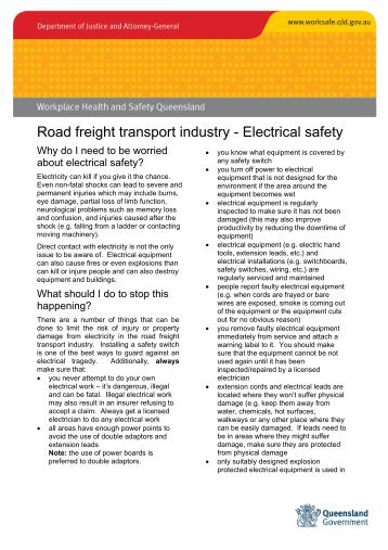 Electrical safety in the road freight transport industry - Queensland ...