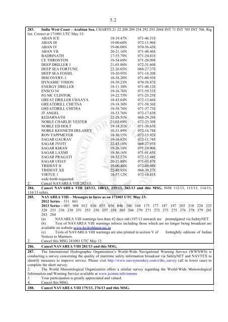 Latest Notices to Mariners - National Hydrographic Office