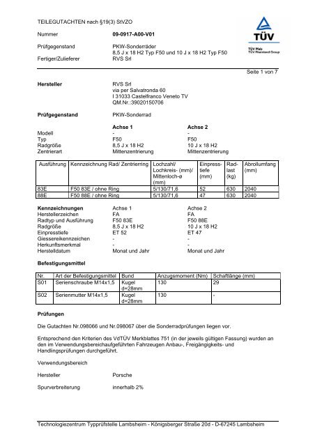 TEILEGUTACHTEN nach Â§19(3) StVZO Nummer 09-0917-A00-V01 ...