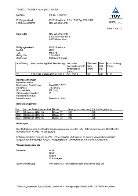 TEILEGUTACHTEN nach Â§19(3) StVZO Nummer 08-0774-A03-V01 ...