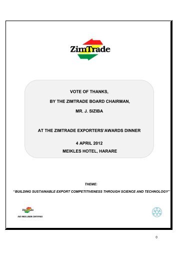 VOTE OF THANKS, BY THE ZIMTRADE BOARD CHAIRMAN, MR. J ...