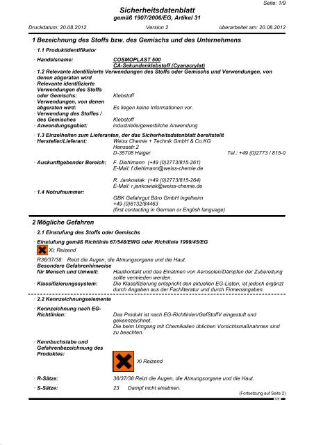 COSMOPLAST 500 CA-Sekundenklebstoff (Cyanacrylat) (PDF, 0.12 ...