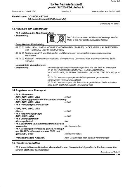 COSMOPLAST 500 CA-Sekundenklebstoff (Cyanacrylat) (PDF, 0.12 ...