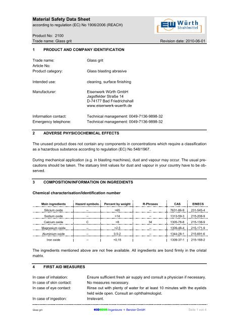 Material Safety Data Sheet according to ... - Eisenwerk Würth