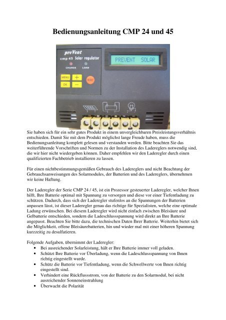 Bedienungsanleitung CMP 24 und 45 - wind-sun-4all