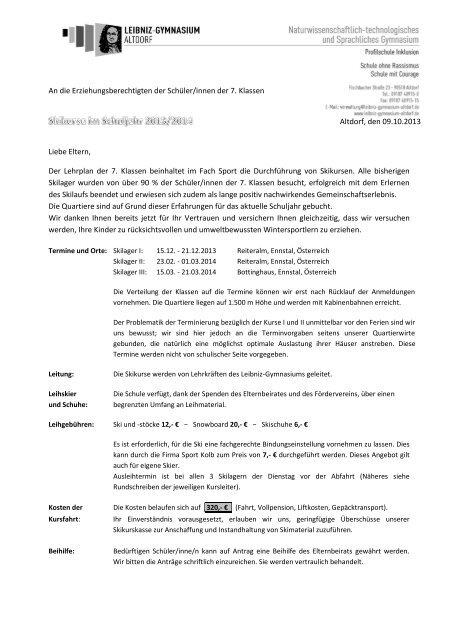 Elterninformation I Allgemeines Leibniz Gymnasium Altdorf