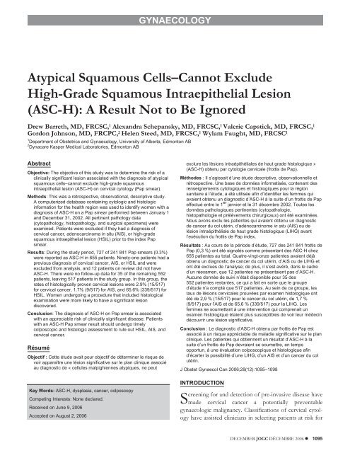 Atypical Squamous Cellsa A A Cannot Exclude High Grade Jogc Atypical Squamous Cellsa A A Cannot Exclude High Grade Jogc