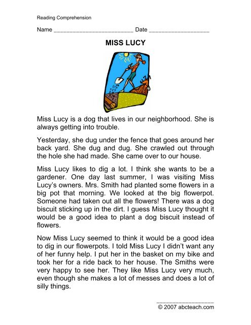 ANSWER THE QUESTIONS ABOUT MISS LUCY -  ABCTeach