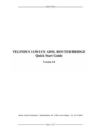 TELINDUS 1130/1131 ADSL ROUTER/BRIDGE Quick Start Guide