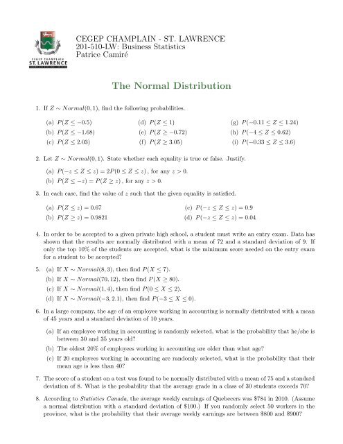 The Normal Distribution - SLC Home Page