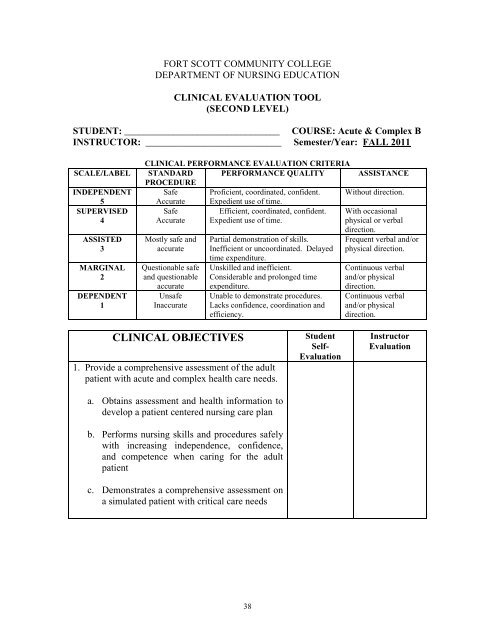 laboratory and clinical booklet - Fort Scott Community College