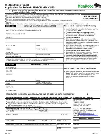Application for Refund - Motor Vehicles